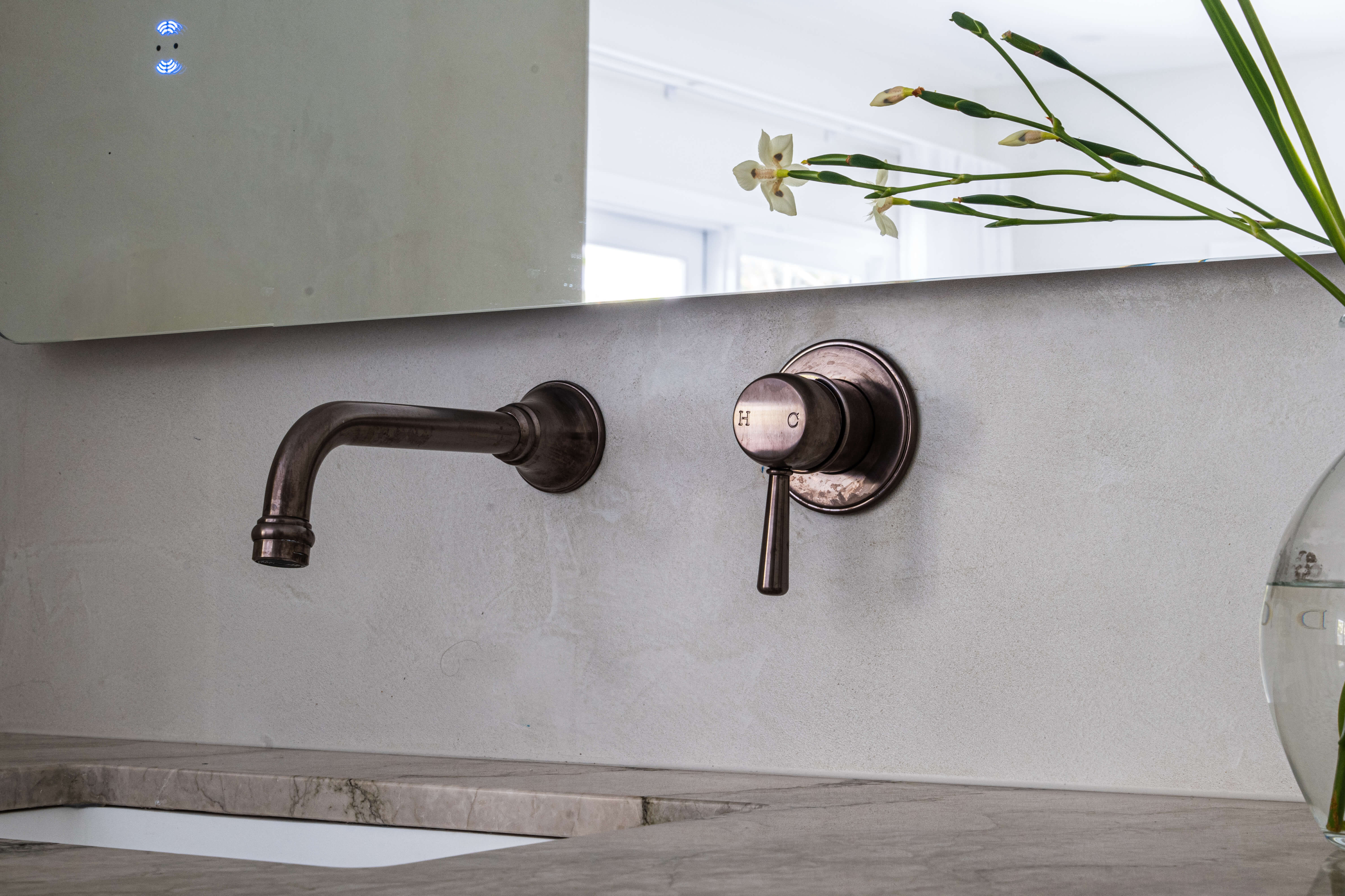 Sauna and bathing zone, moody spa-inspired parents' bathroom renovation in Timbeerwah, Noosa Hinterland by Pearl Interiors, built with Squire Development Group, Ace Stone and Tile stone tiling and Faucet Strommen tapware