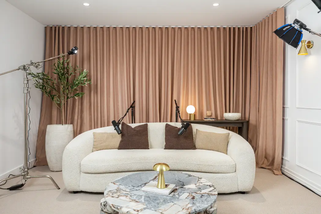 The Cove podcast studio, 1111 Studios Noosaville, interior design by Pearl Interiors
