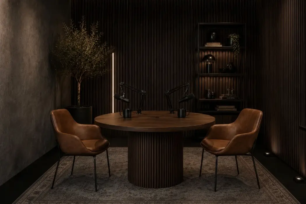 The Ardie podcast lounge, 1111 Studios Noosaville, interior design by Pearl Interiors