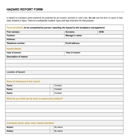 generic hazard report form