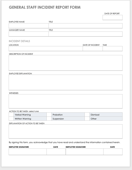 general staff incident report form sample