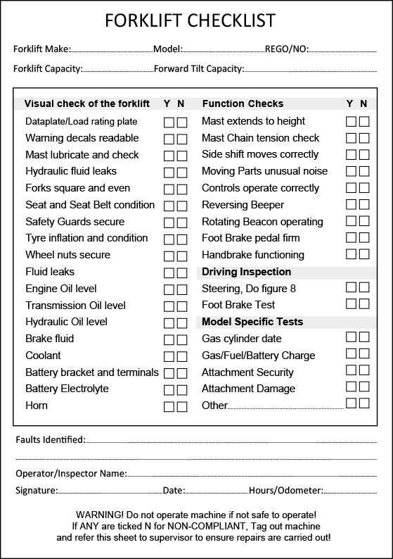 forklift pre-start checklist