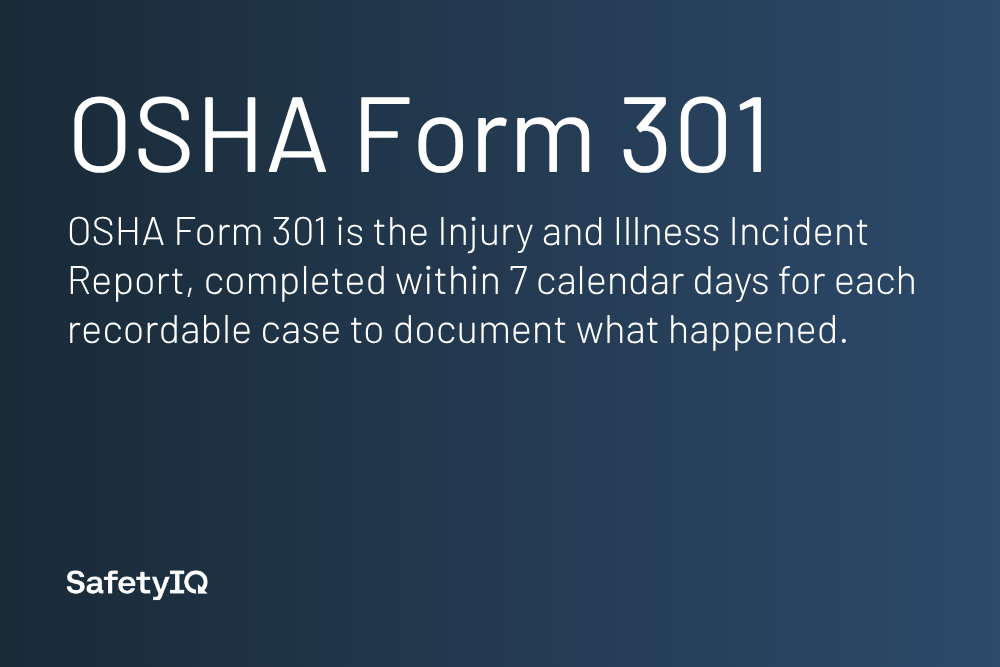 OSHA Form 301 incident report definition card
