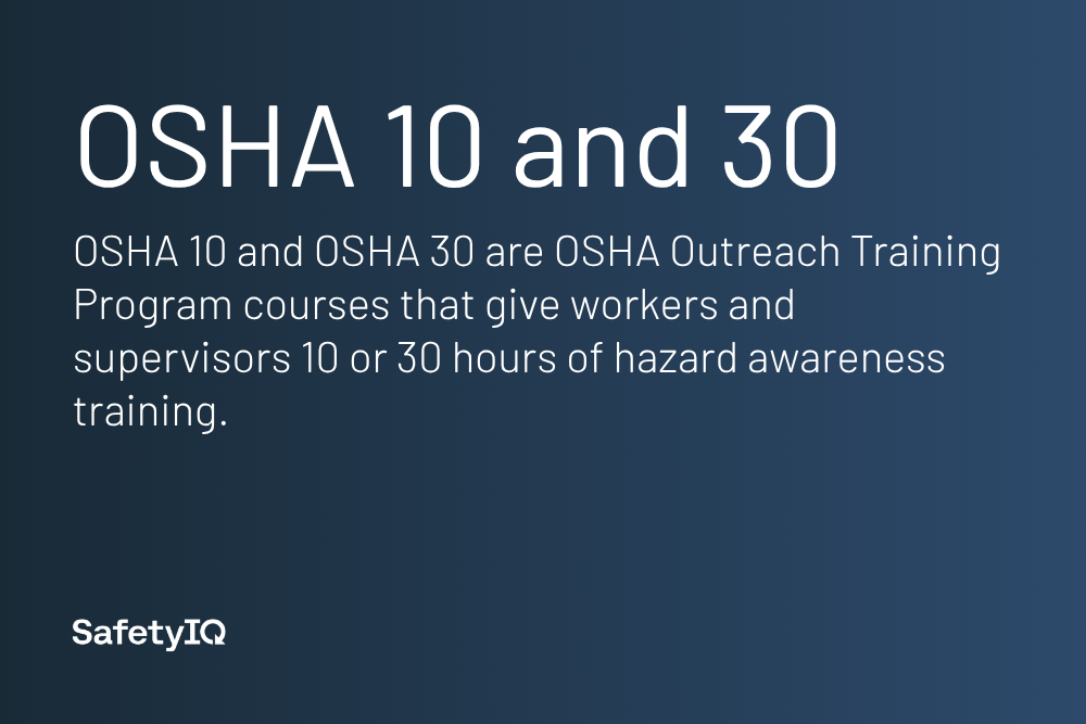 OSHA 10 and OSHA 30 training definition card