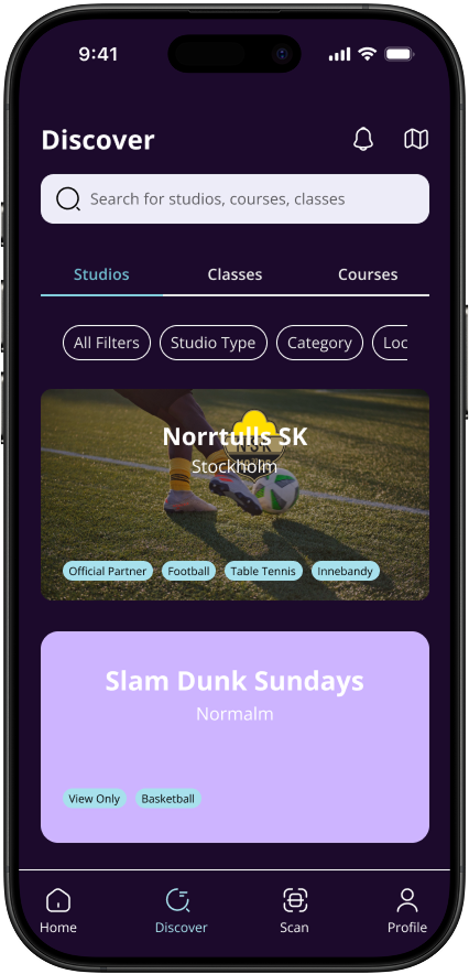 After Class screenshot of the app for register, discover and book activities for teens and kids