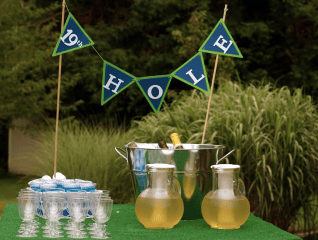 Mini golf party table with condiments 