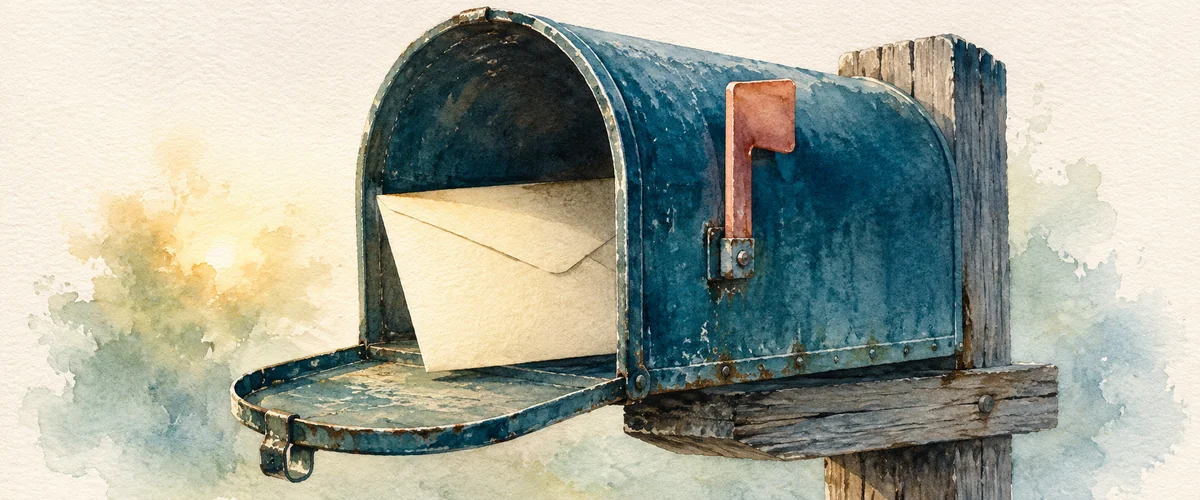 An open mailbox with an envelope inside, soft watercolor illustration representing a Medicare IRMAA surcharge letter.