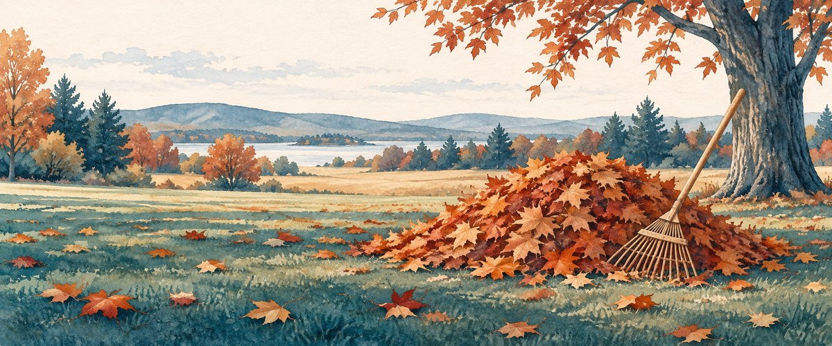 Watercolor of autumn leaves raked into one large pile on a lawn, a visual for taking the standard deduction over itemizing