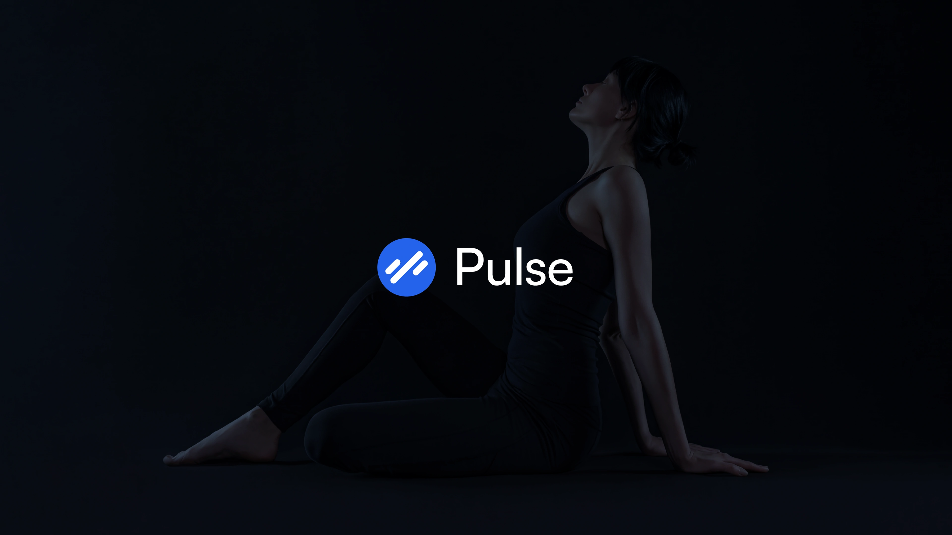 Pulse fitness brand case study featuring a woman seated against a dark background.