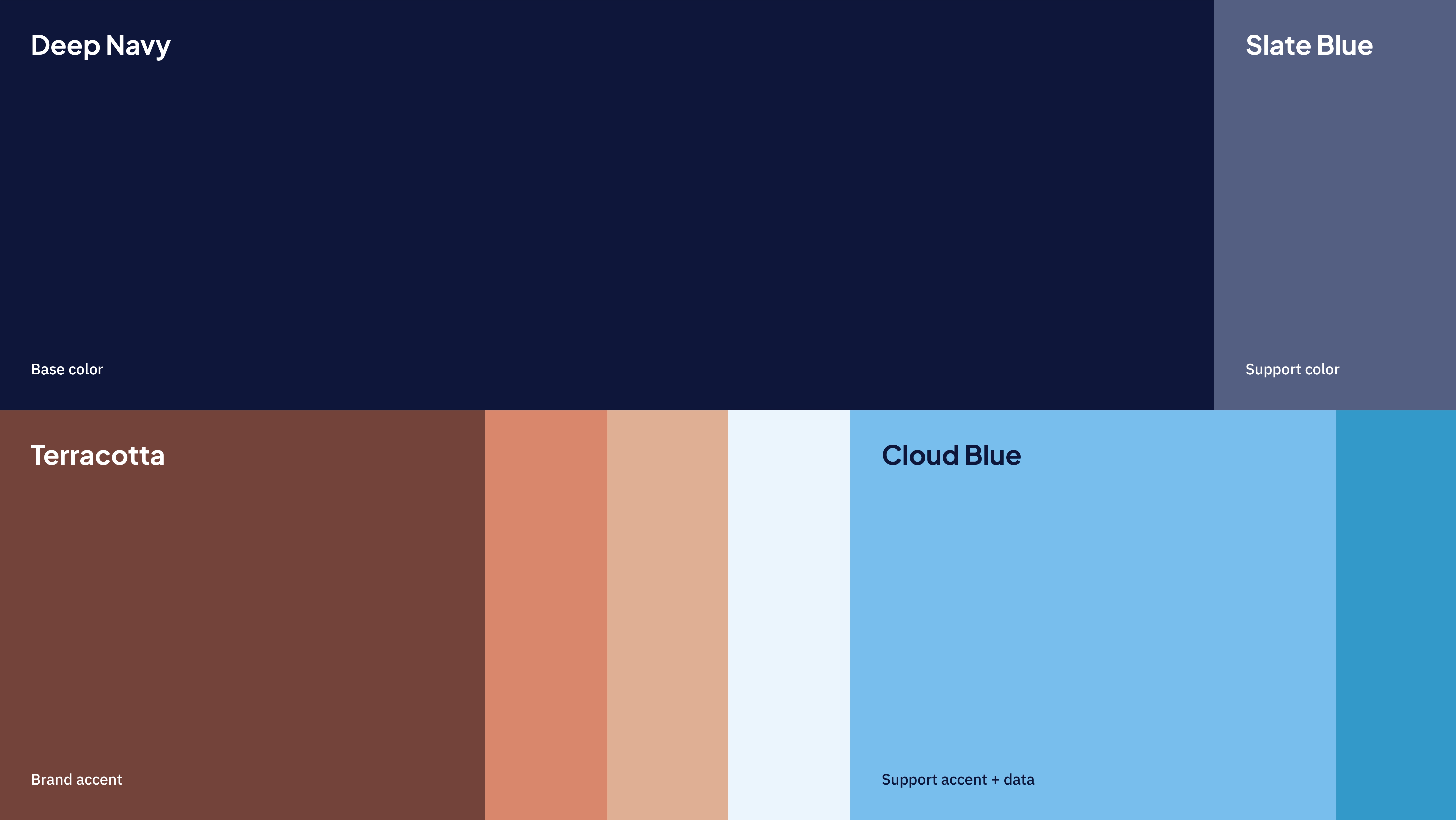 CoreSight color palette featuring deep navy, terracotta, slate blue, and cloud blue.