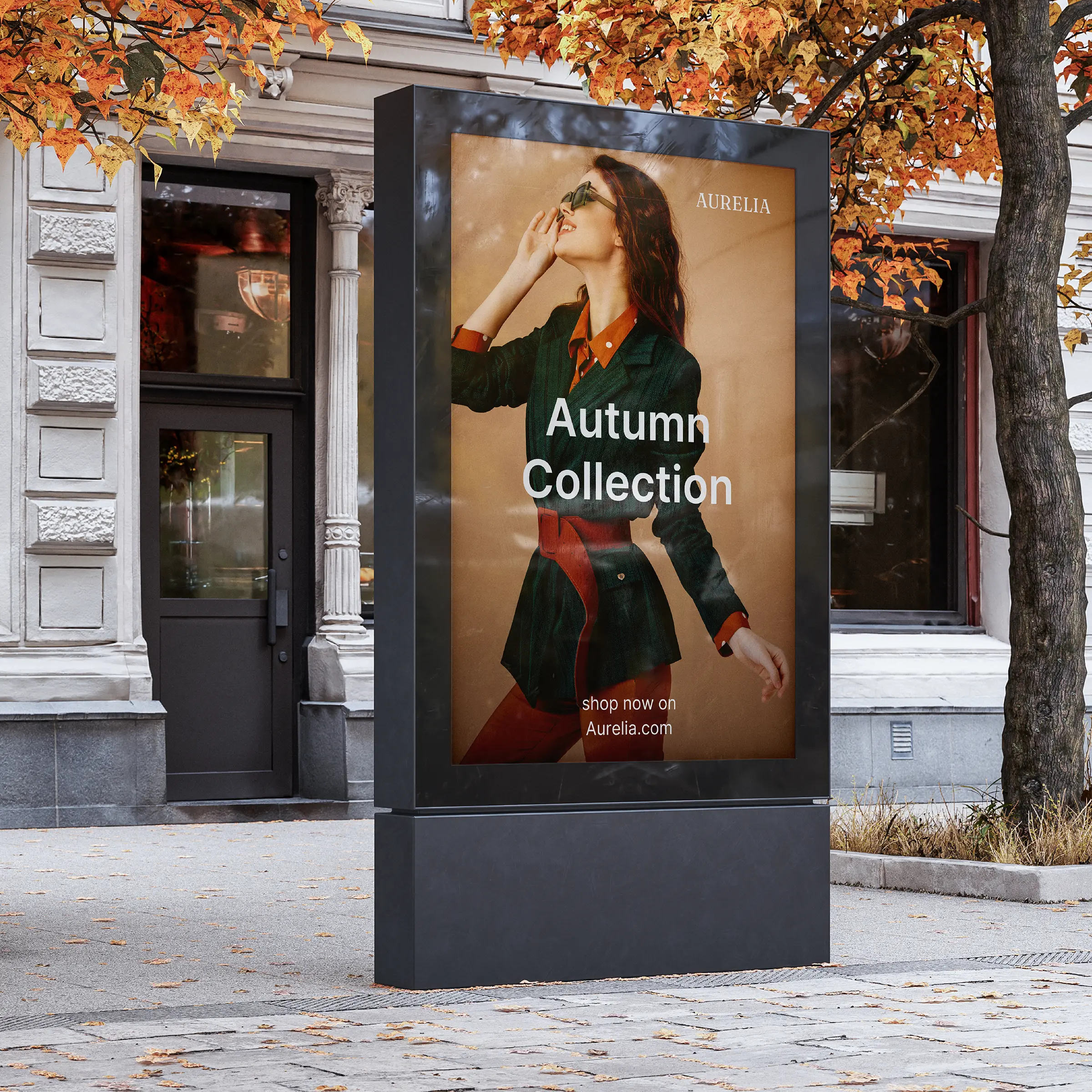 Aurelia outdoor billboard campaign featuring luxury fashion imagery.
