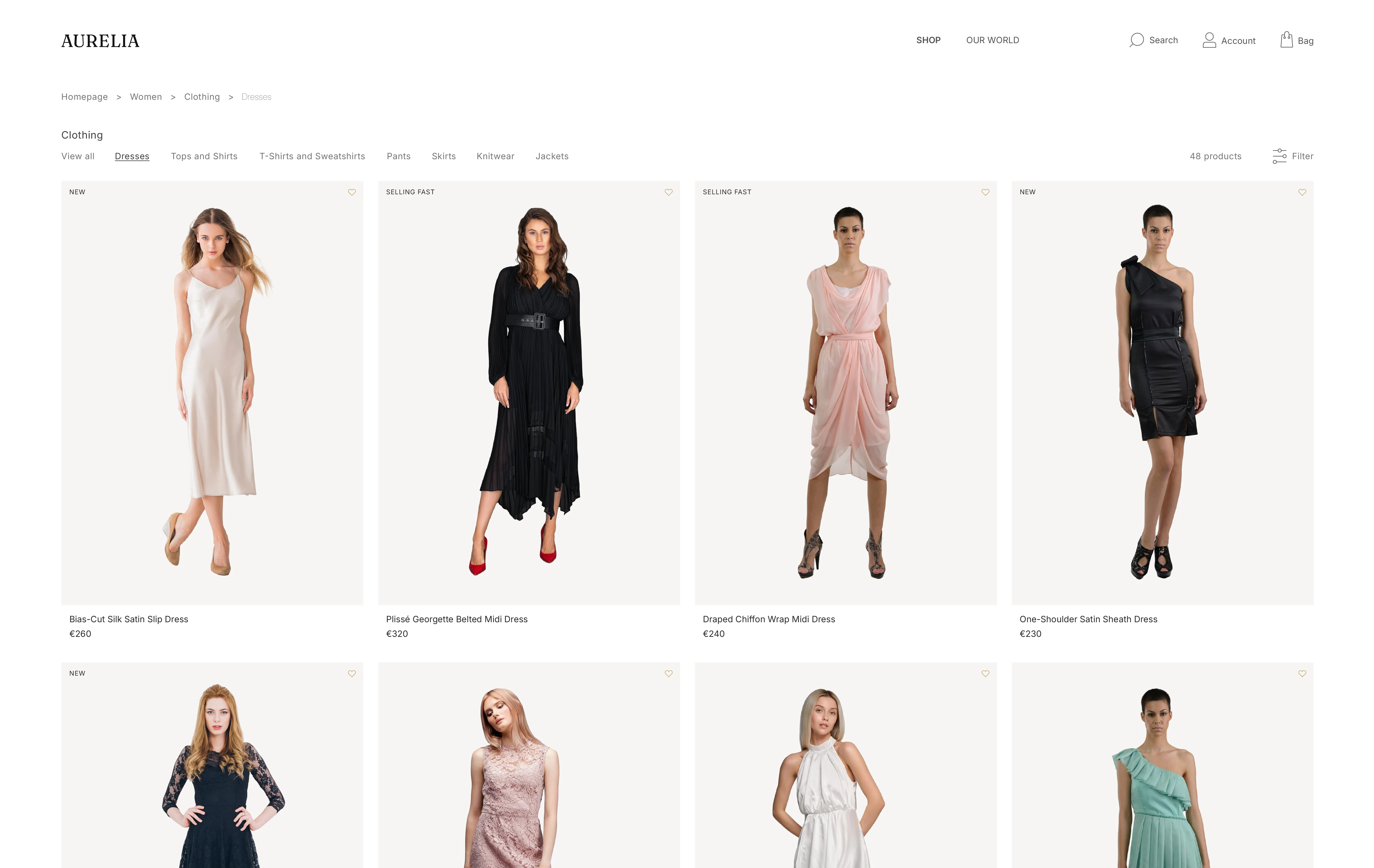 Aurelia clothing category page presenting a curated womenswear collection.