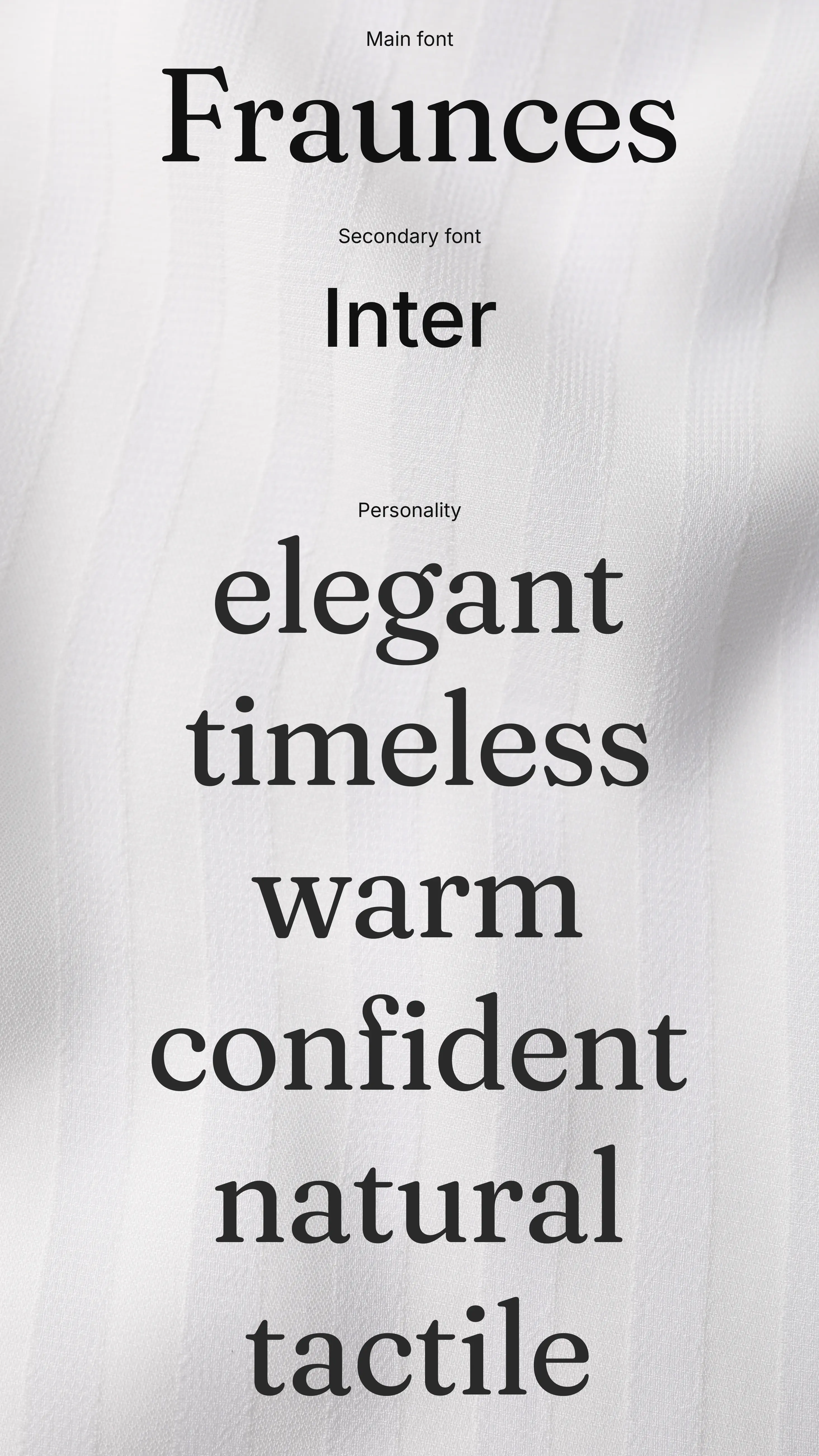 Aurelia fabric textures paired with the brand typography system.