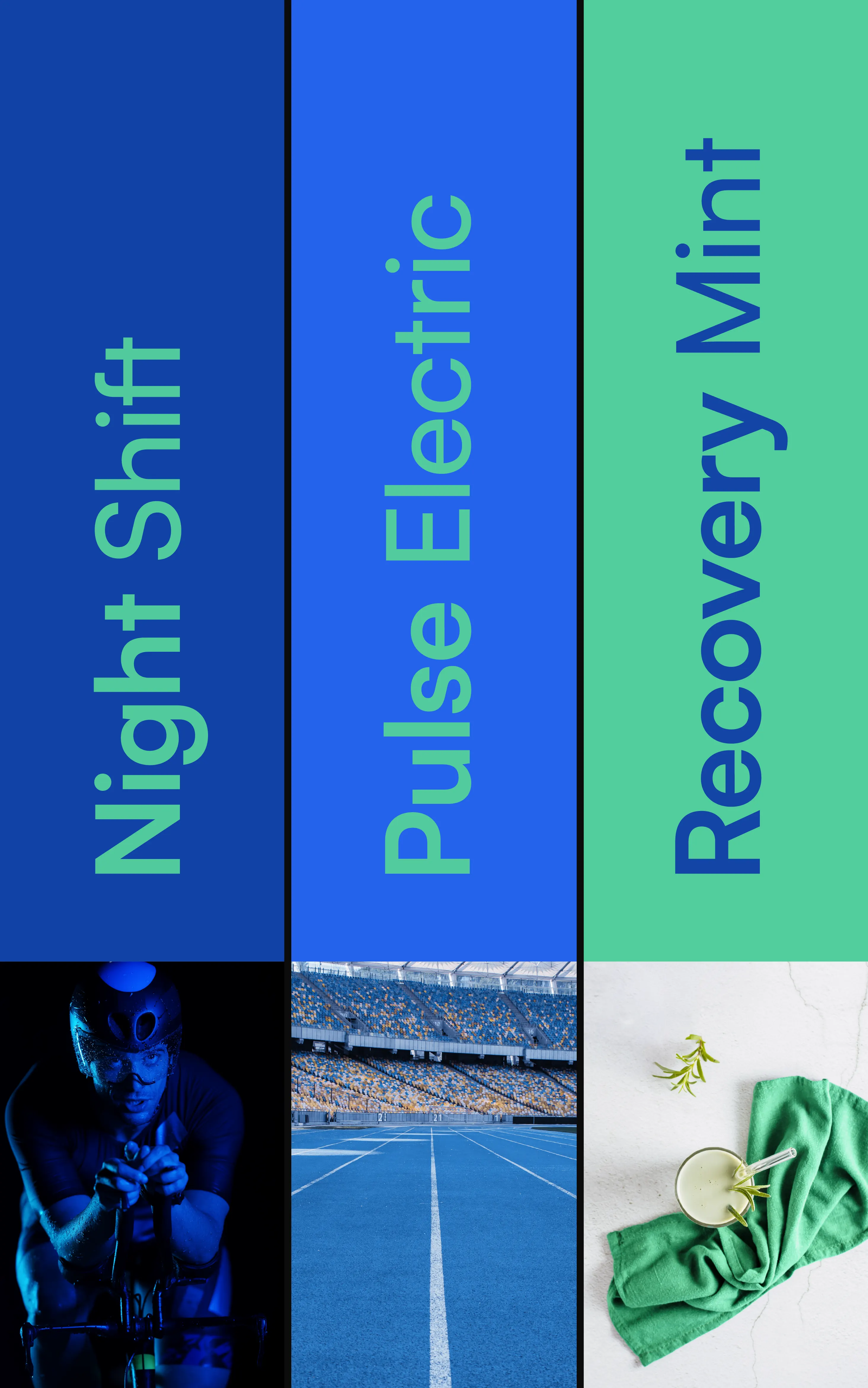 Pulse color palette featuring dark navy, electric blue, recovery mint, and supporting tones.