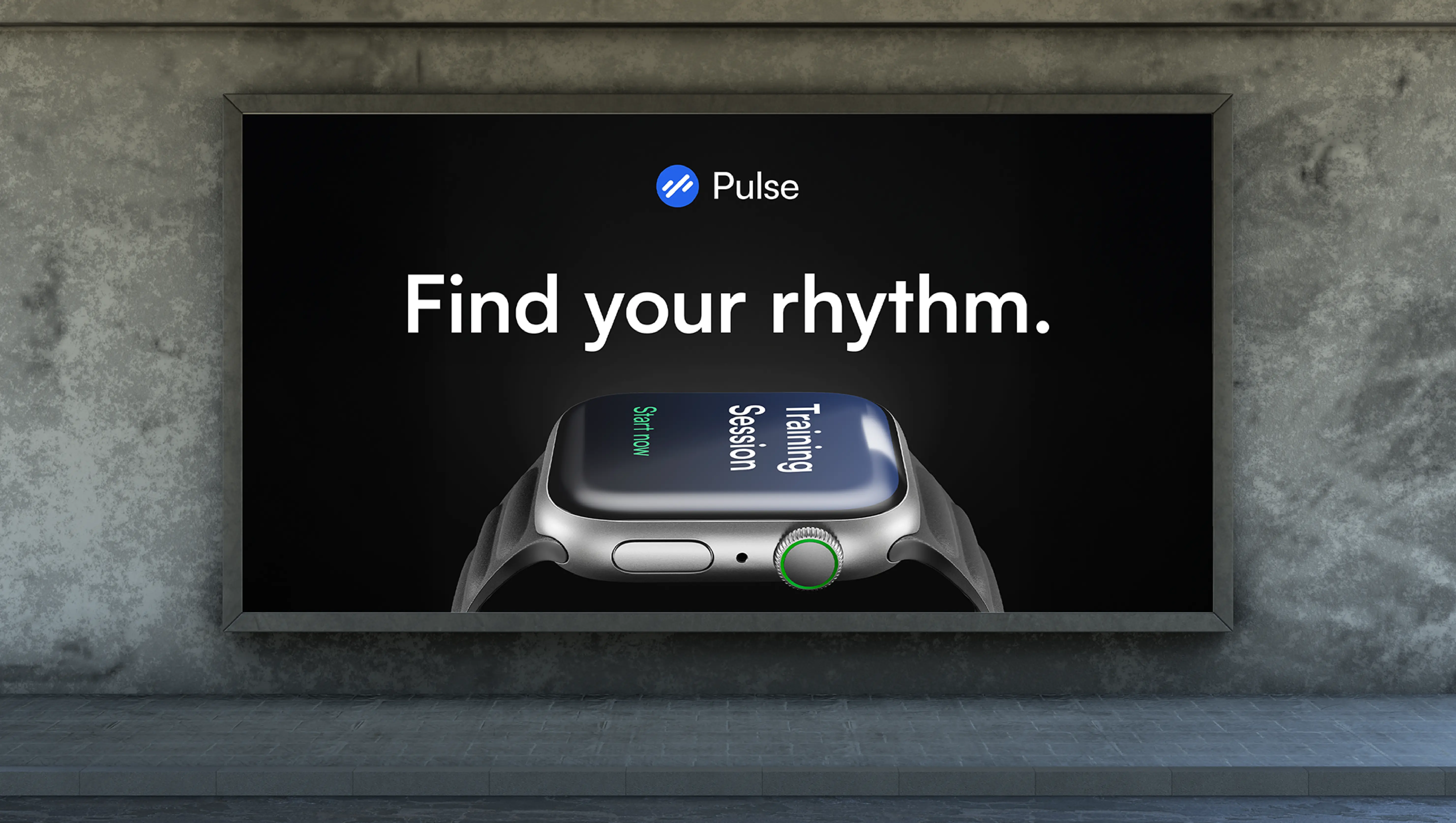 Pulse outdoor billboard campaign carrying the message Find your rhythm.
