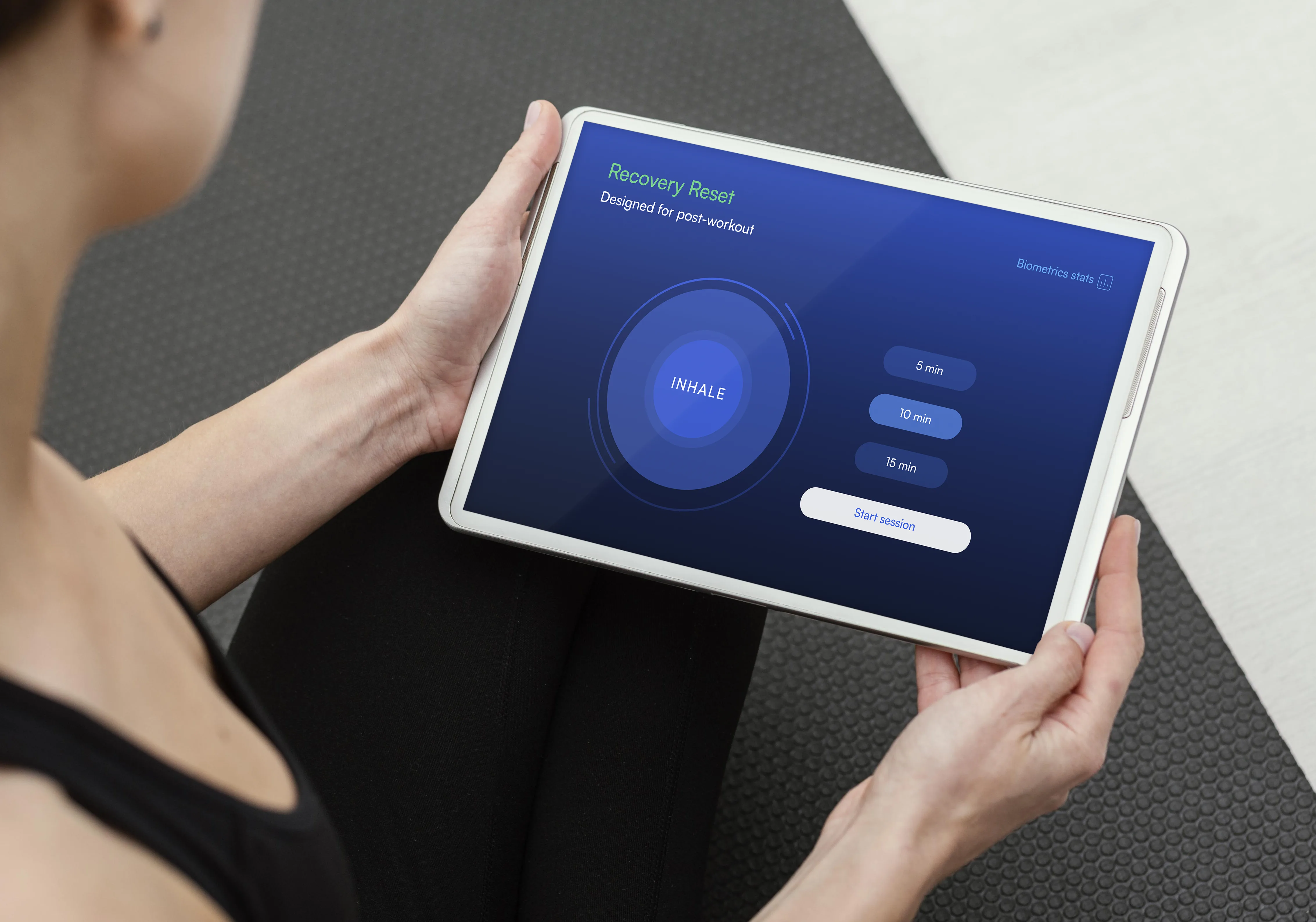 Pulse tablet app interface for managing fitness activity and progress.