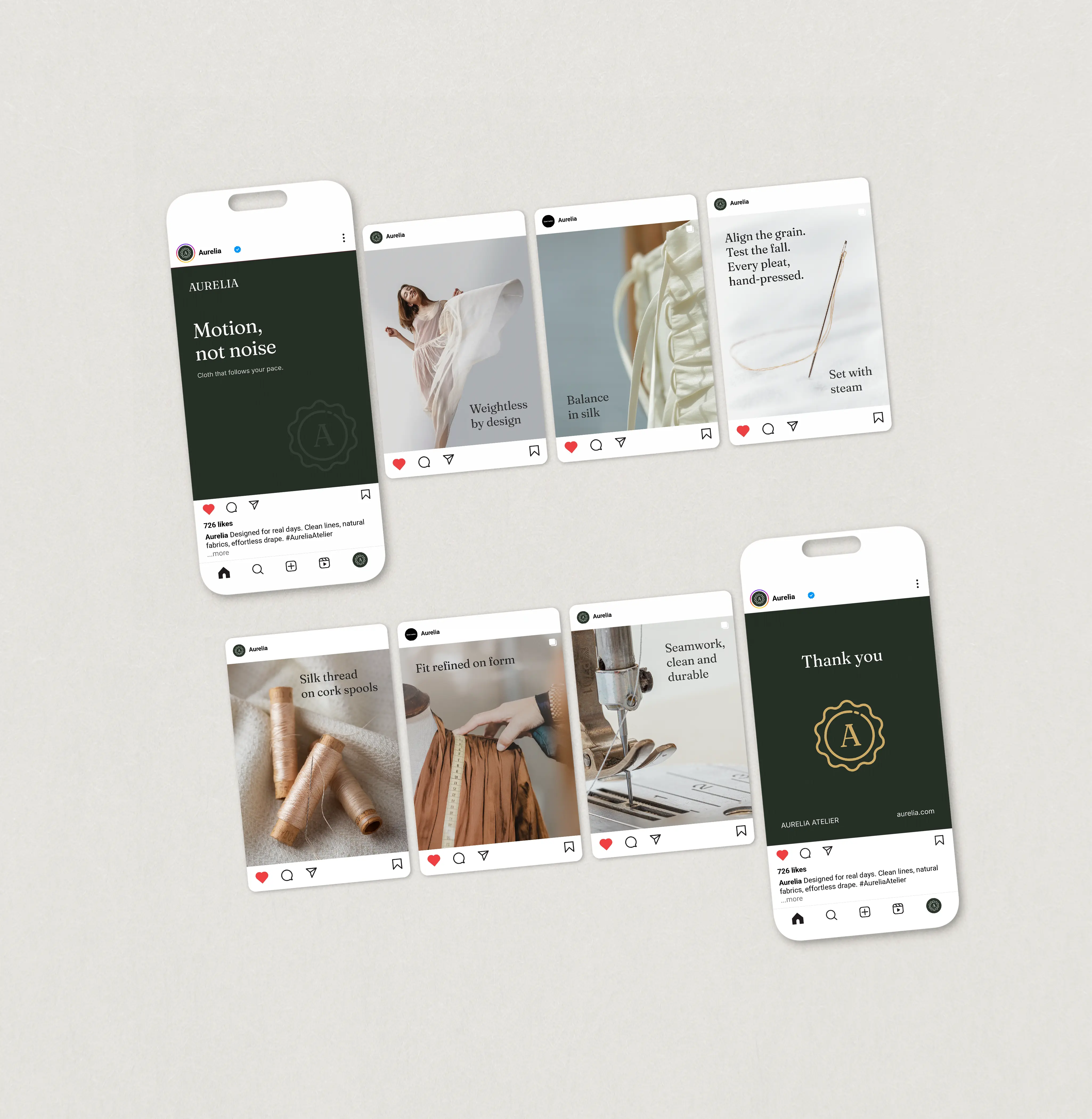 Aurelia social media carousel presenting the collection and brand story.