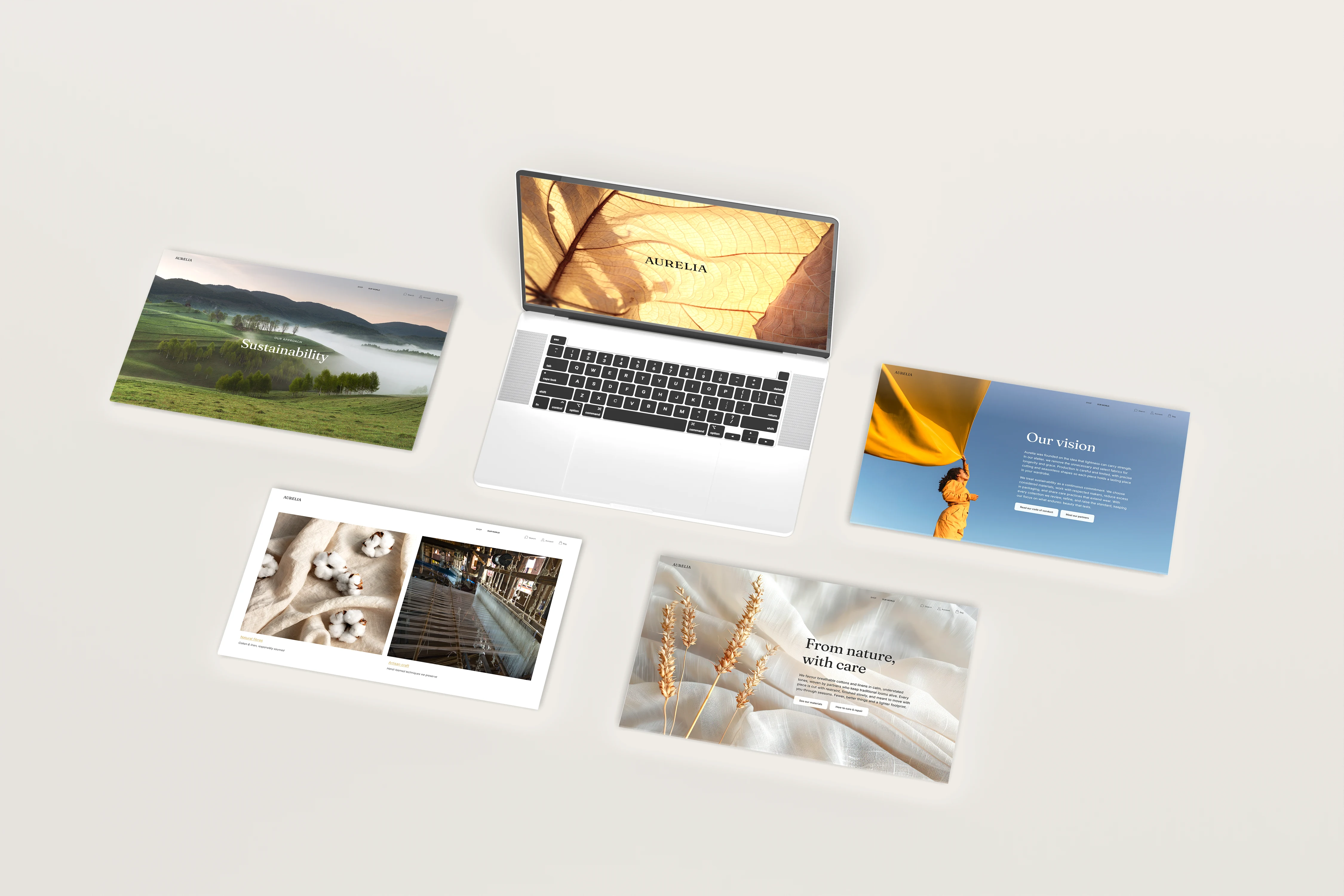 Aurelia website section explaining the brand sustainability approach.