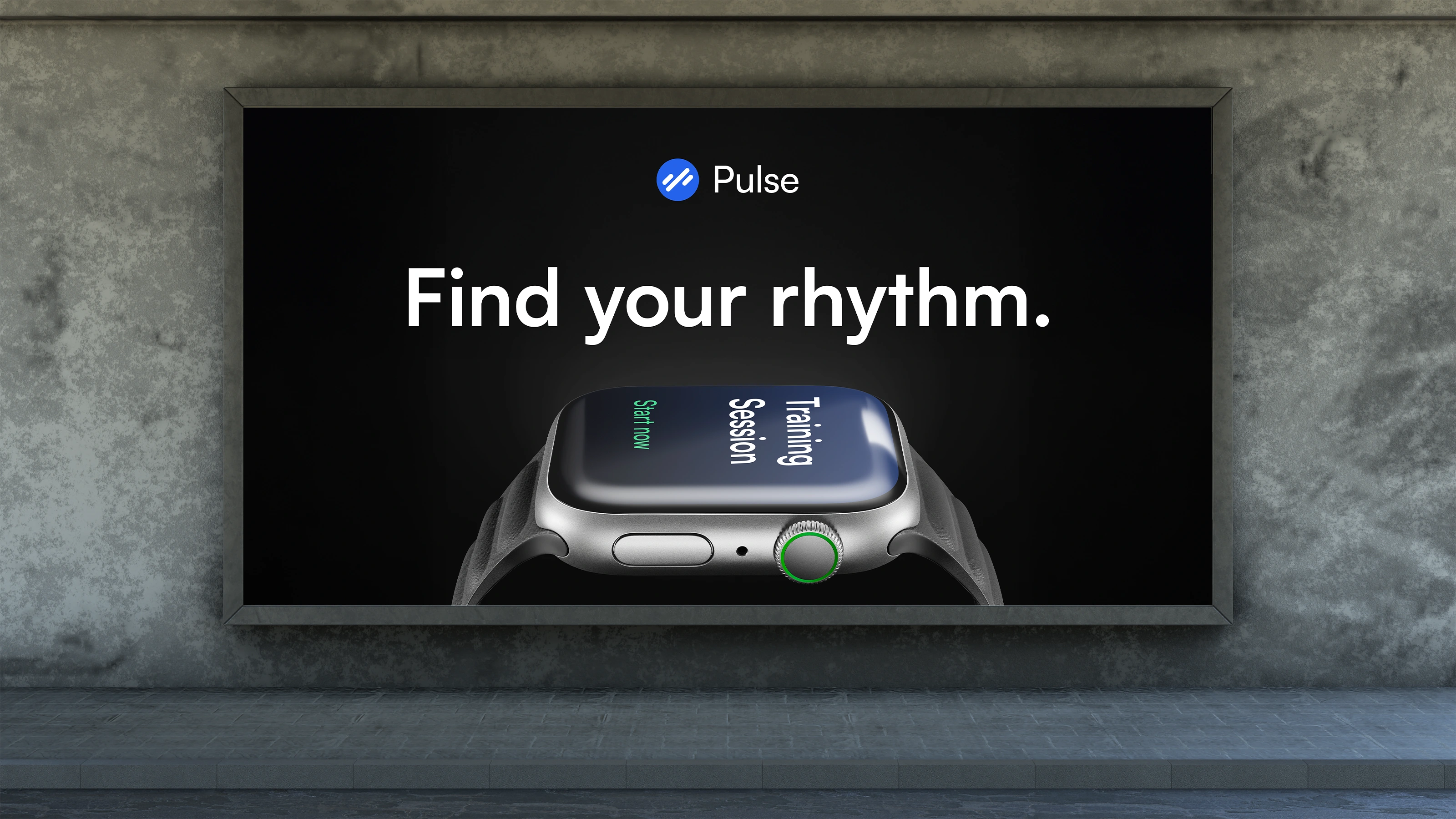 Pulse outdoor billboard campaign carrying the message Find your rhythm.