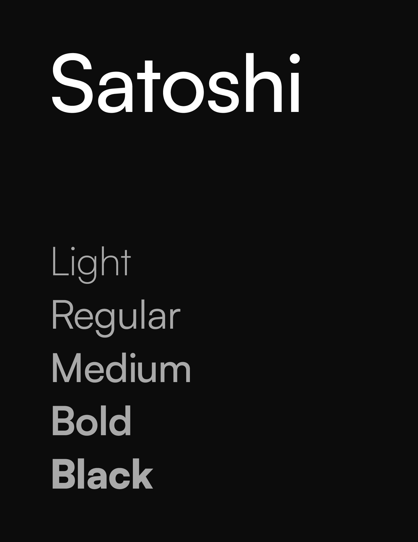 Satoshi type specimen demonstrating the Pulse brand typography system.