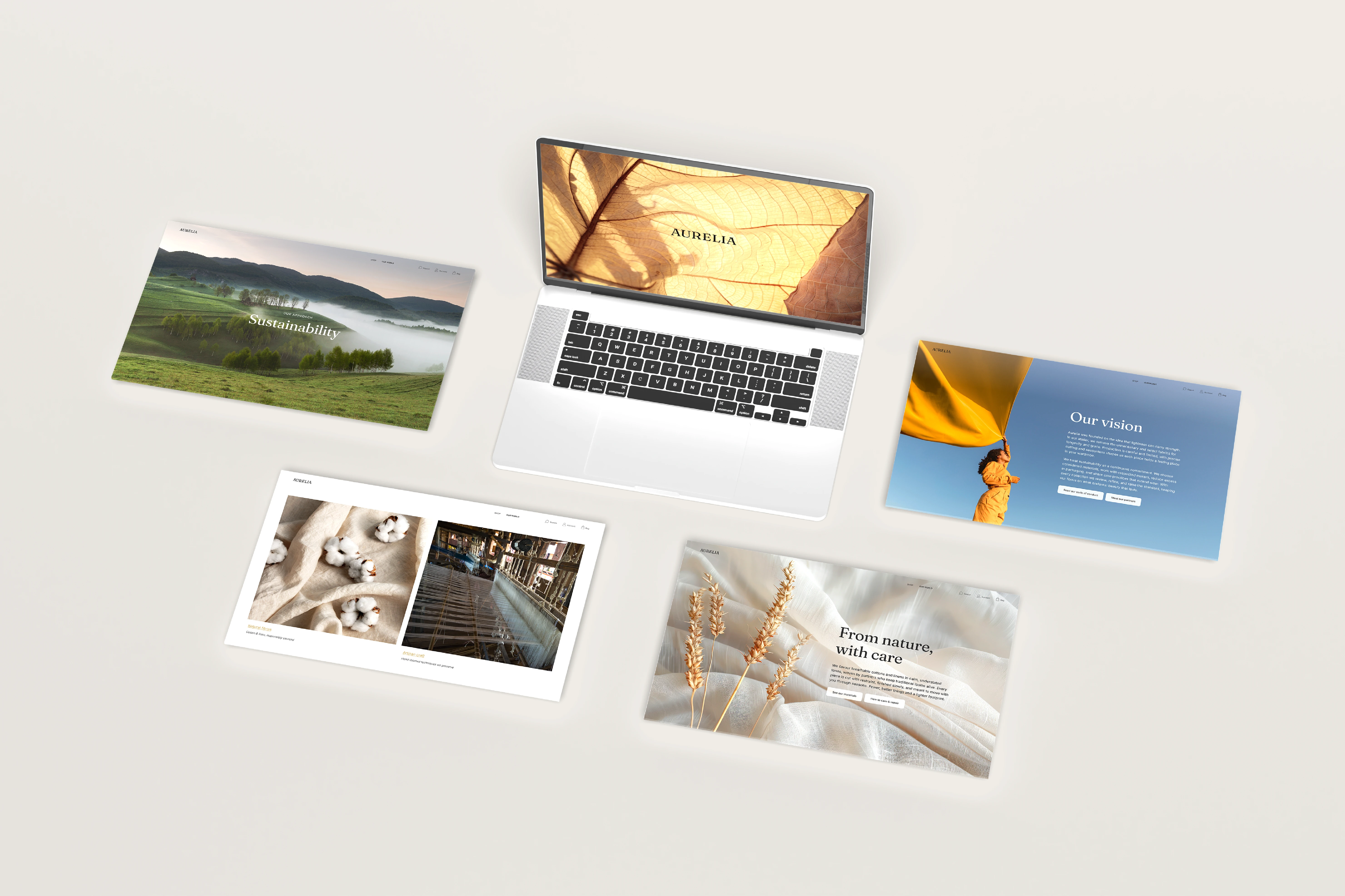 Aurelia website section explaining the brand sustainability approach.