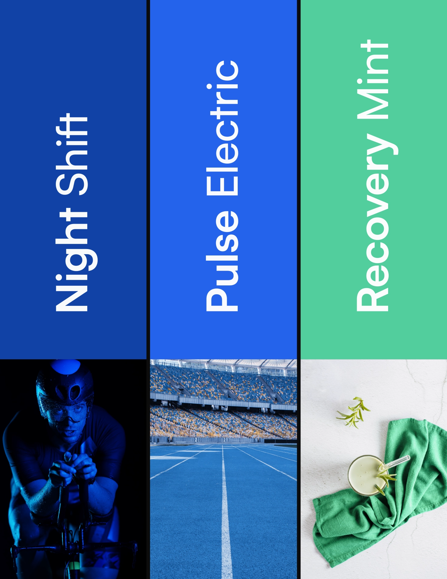 Pulse color palette featuring dark navy, electric blue, recovery mint, and supporting tones.