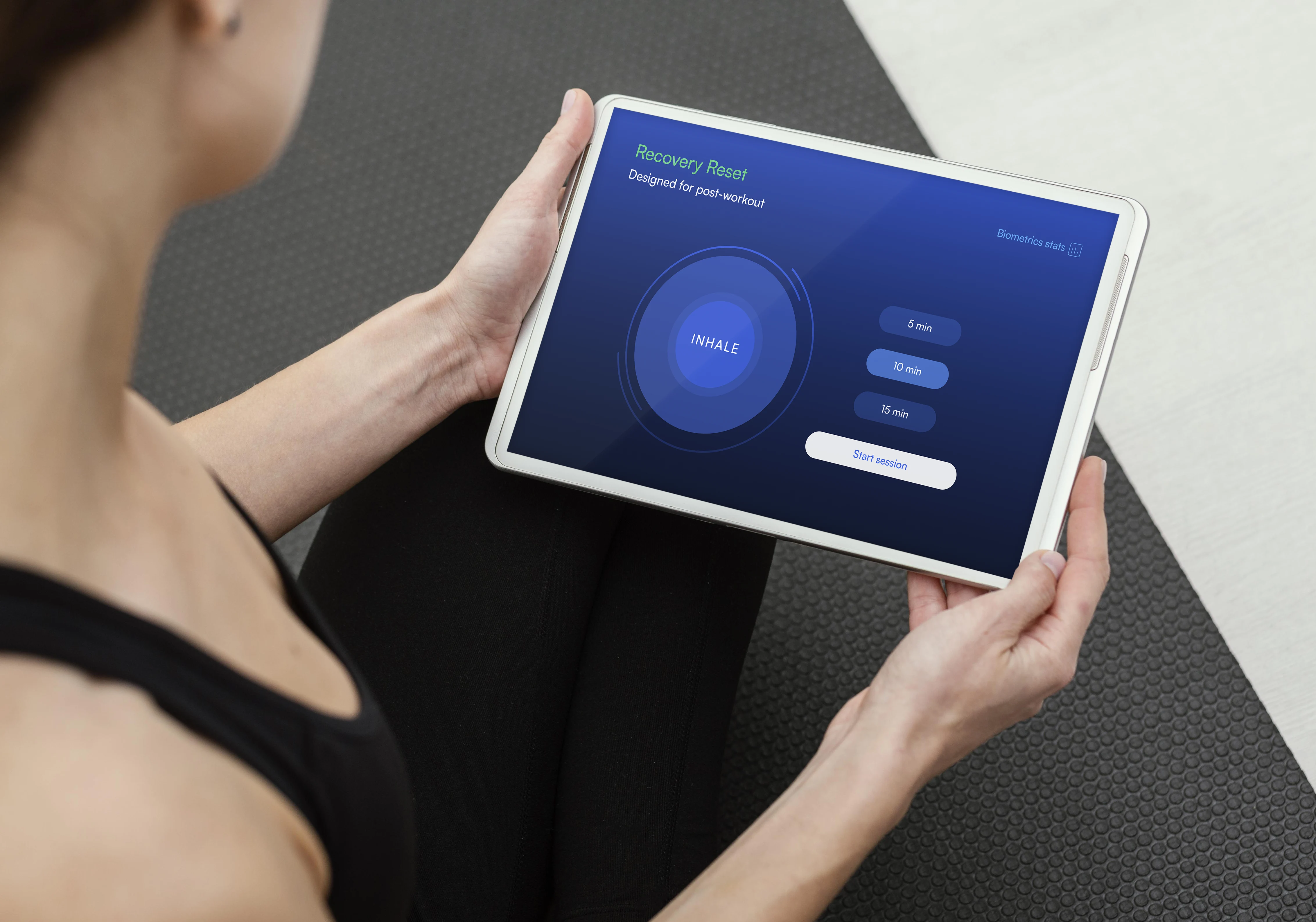 Pulse tablet app interface for managing fitness activity and progress.