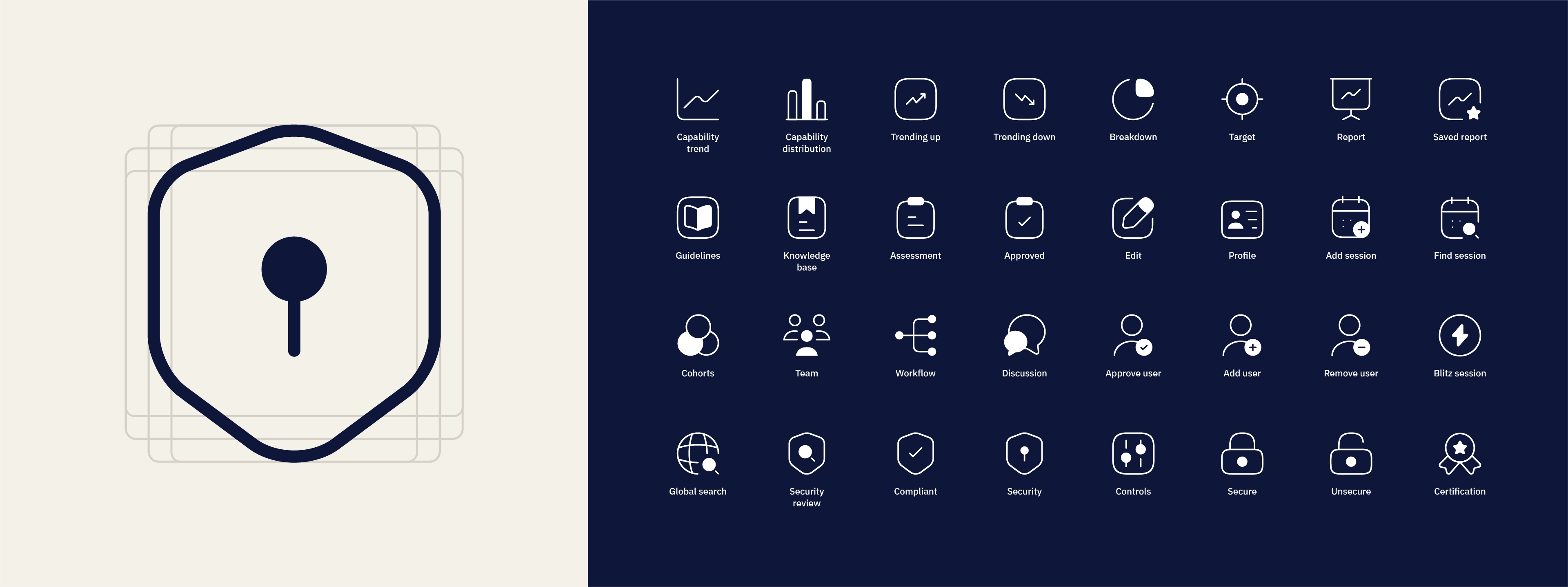 CoreSight icon collection for reporting, teams, and capability data.