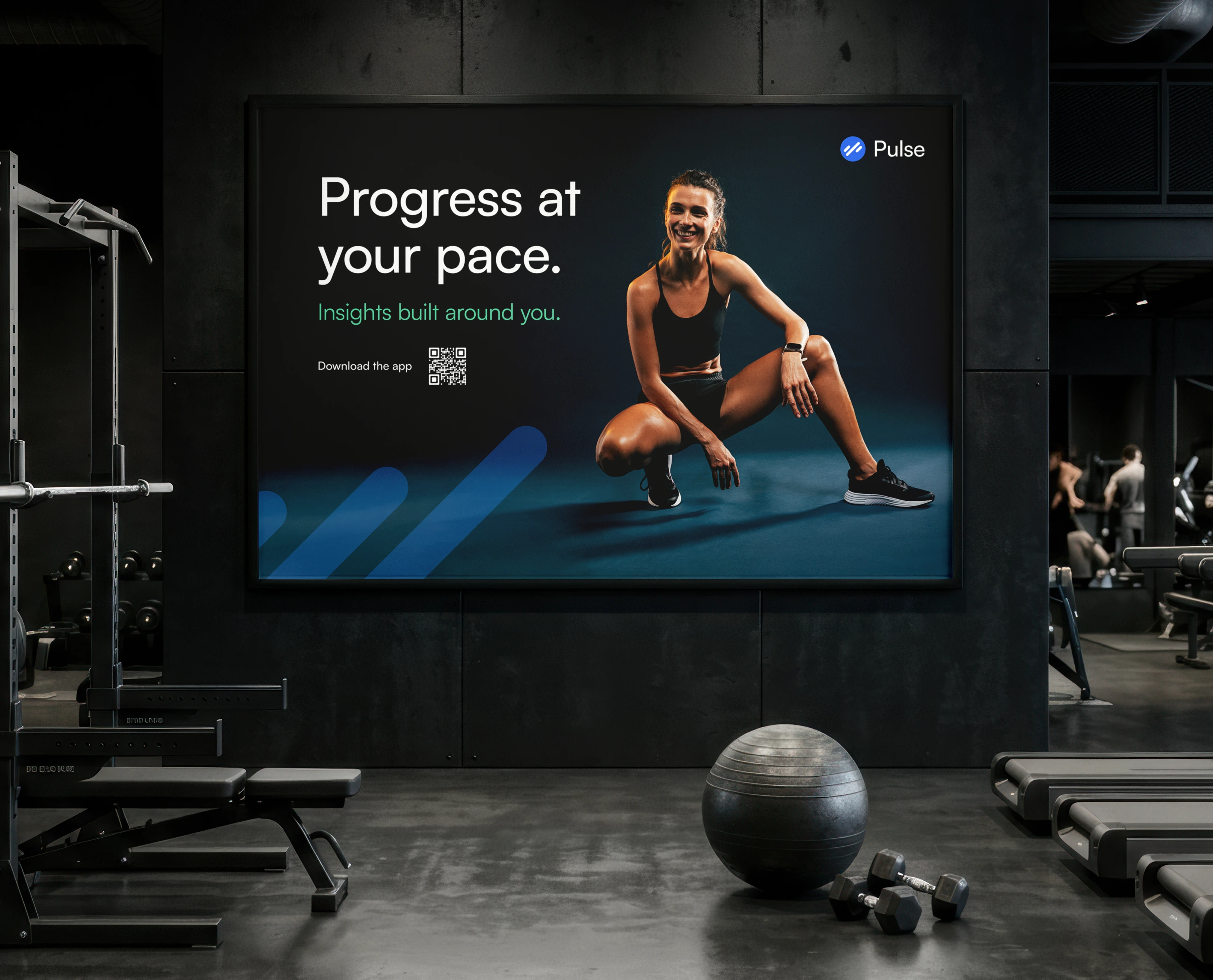 Pulse gym poster campaign featuring bold fitness messaging.