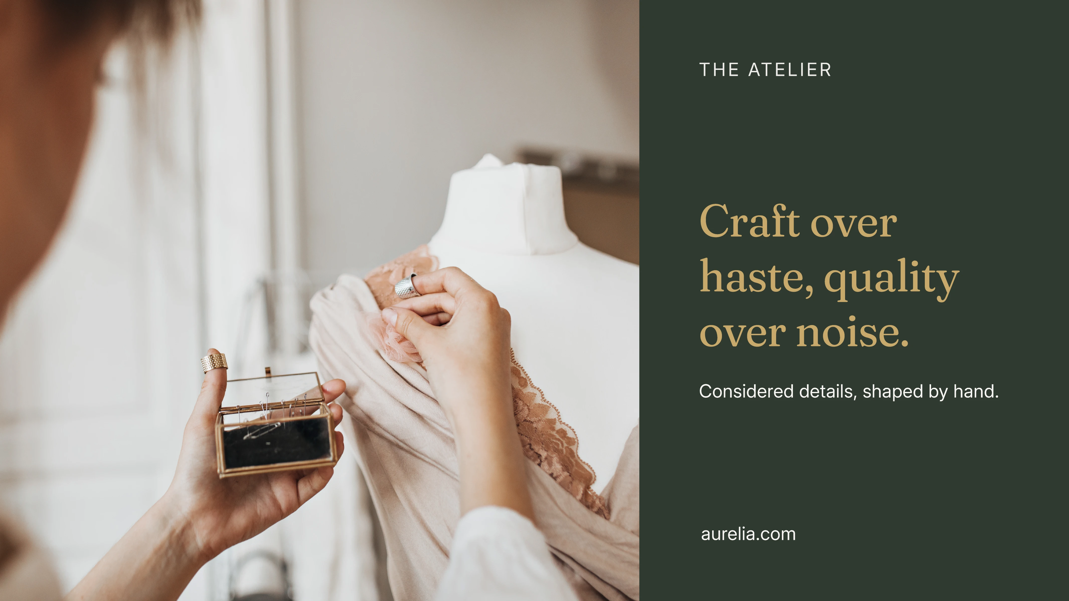 Aurelia atelier promotional campaign featuring refined fashion imagery.