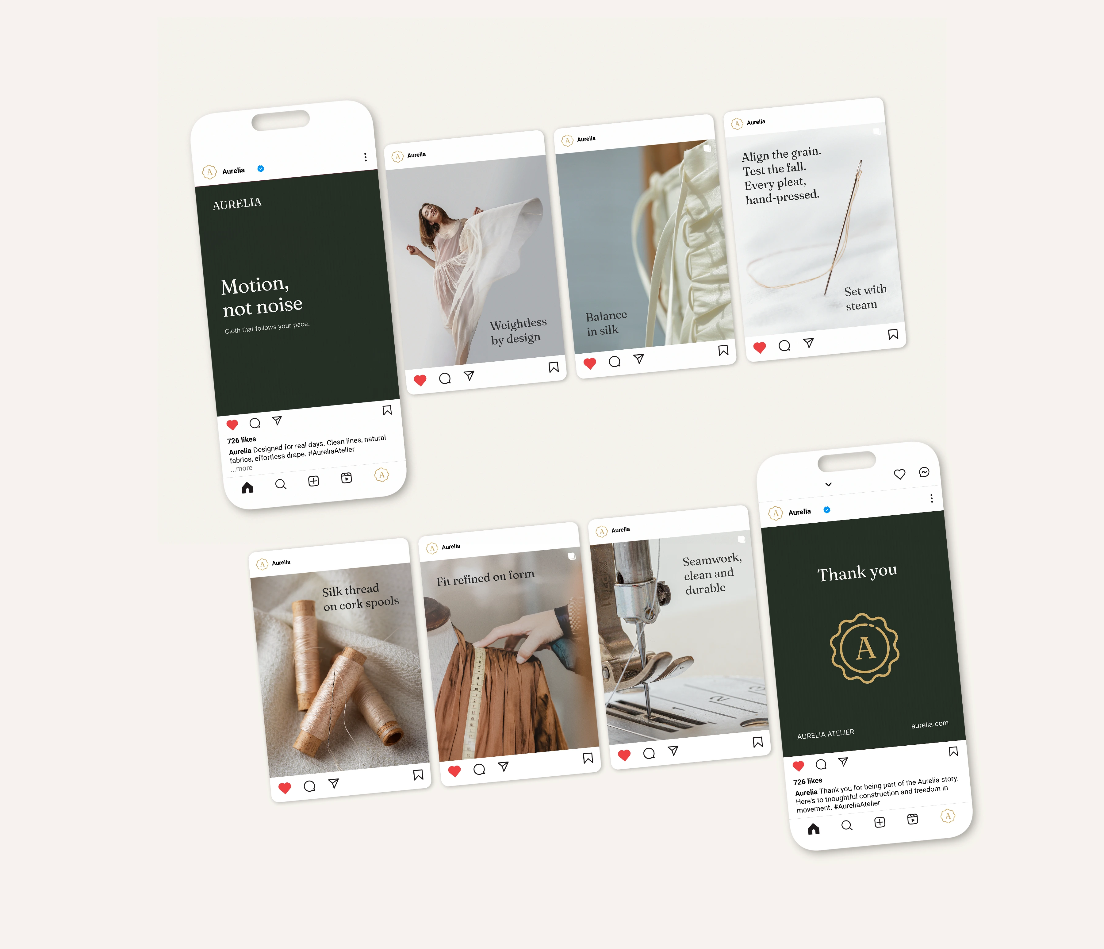 Aurelia social media carousel presenting the collection and brand story.