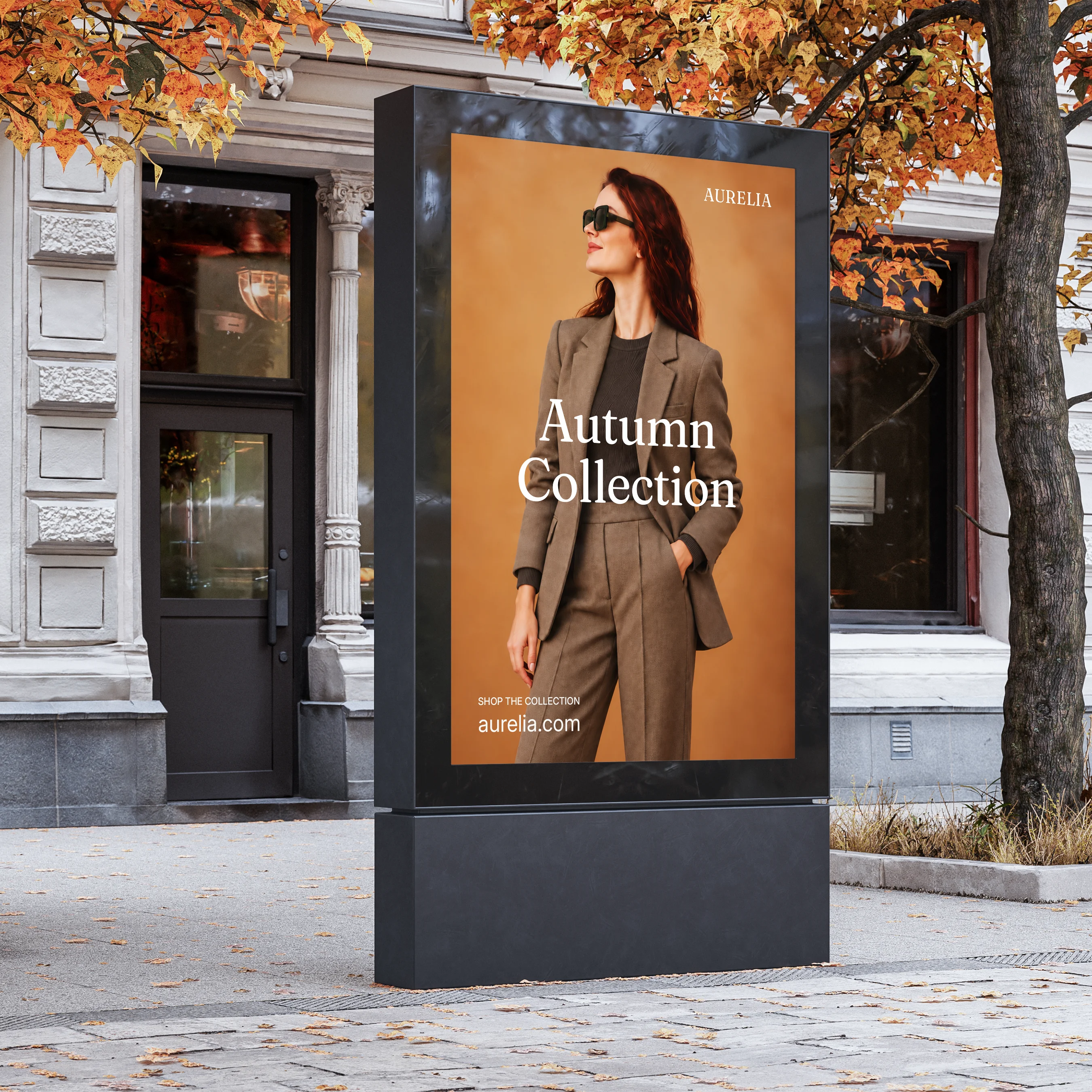 Aurelia outdoor billboard campaign featuring luxury fashion imagery.