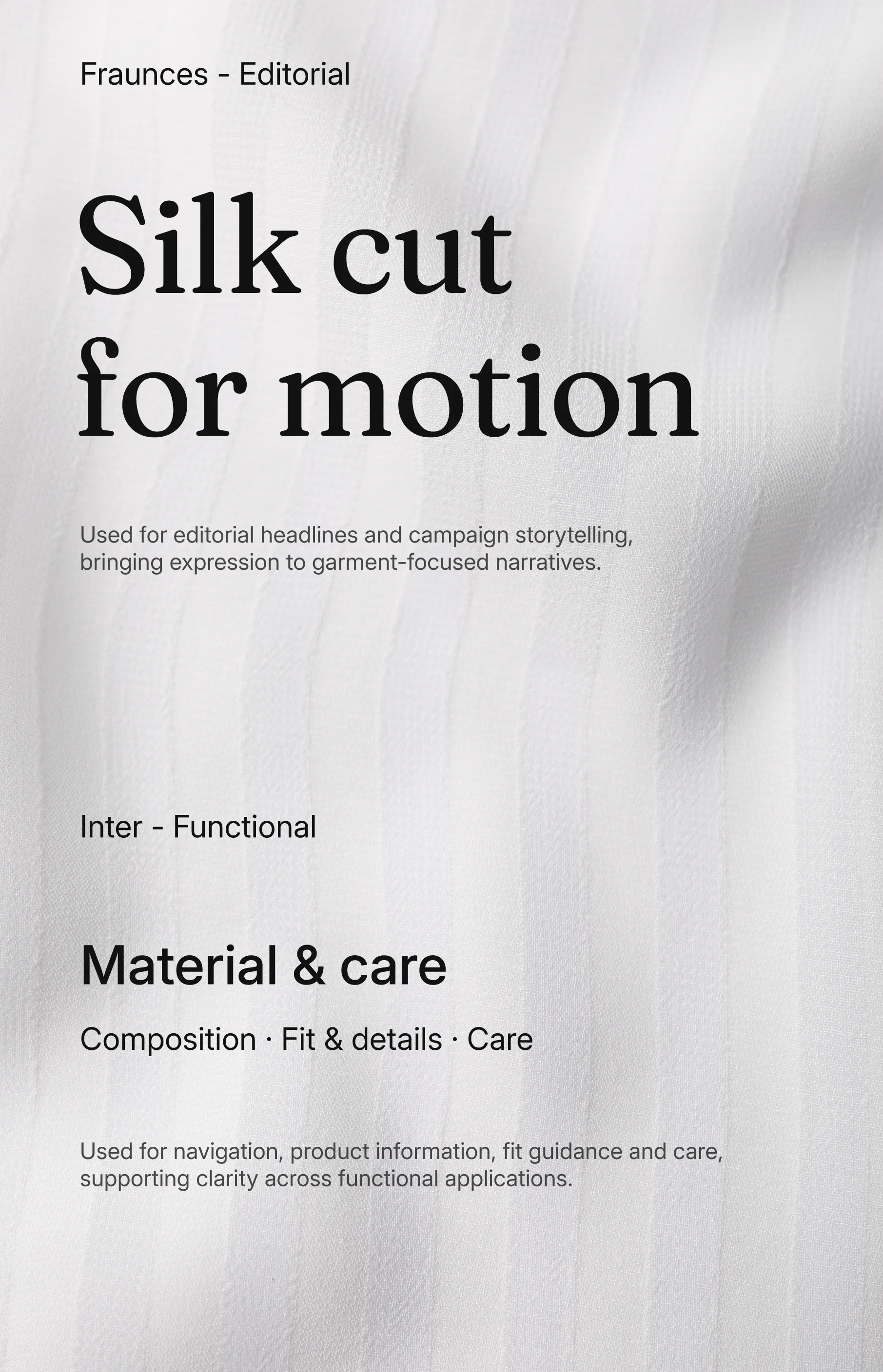 Aurelia fabric textures paired with the brand typography system.
