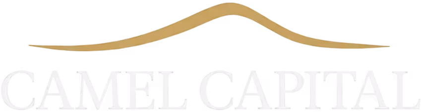 Camel Capital logo on dark background with gold line