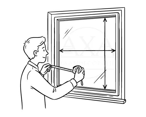 Man meet de hoogte en breedte van een raam met een meetlint.