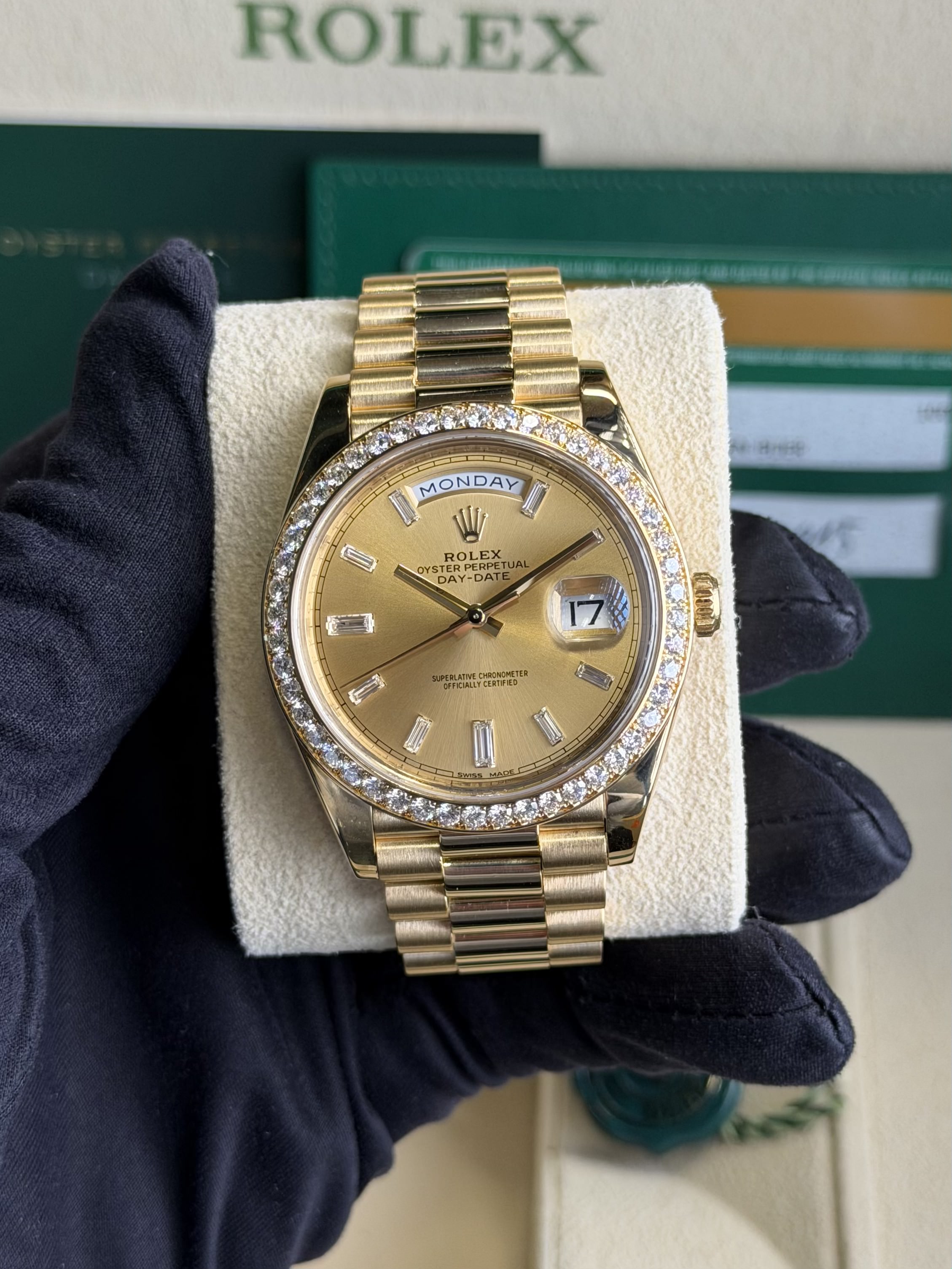 Rolex 228348RBR Day-Date 40 Champagne Baguette full set
