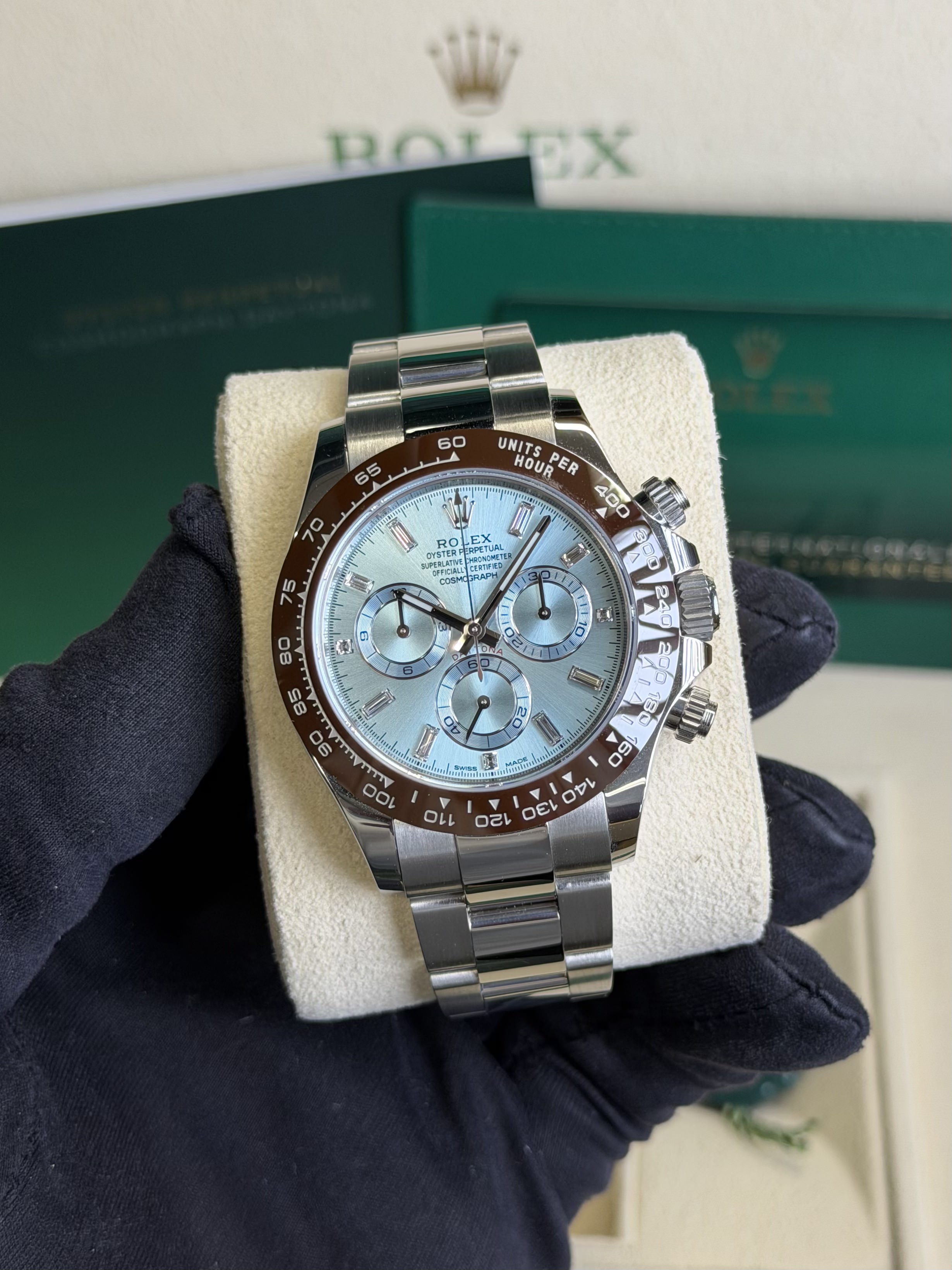 Rolex 116506 Daytona Platinum Ice blue Baguette 2022 Full set