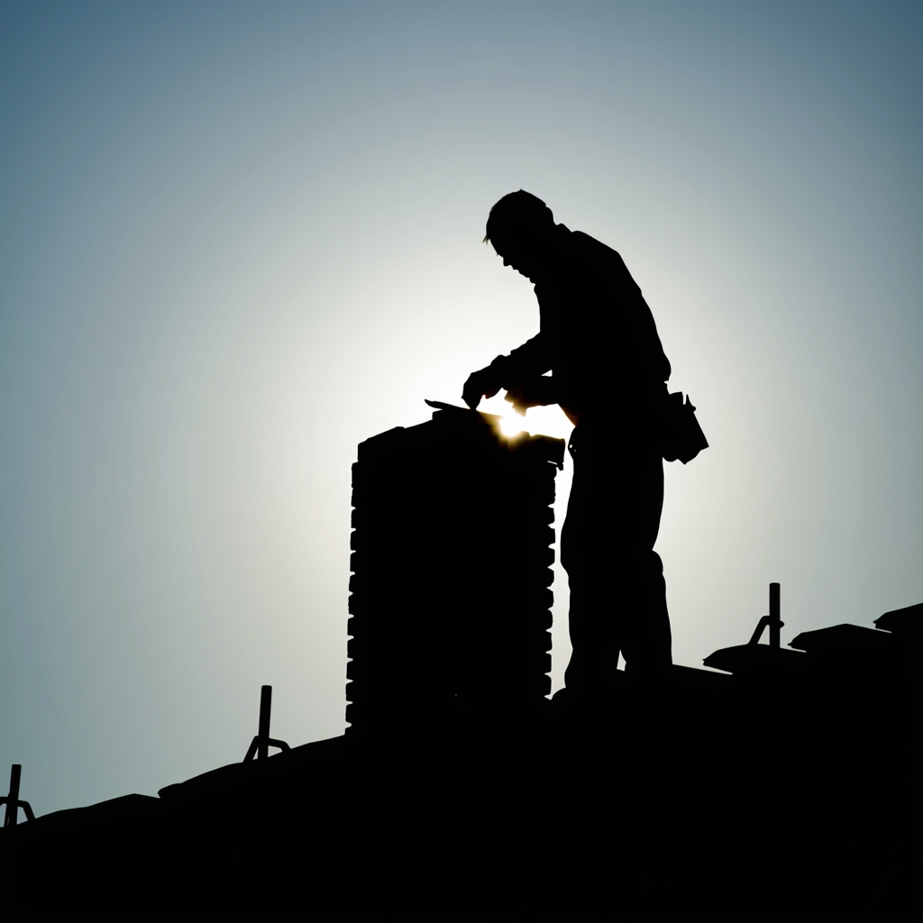 Brick chimney undergoing structural repair work