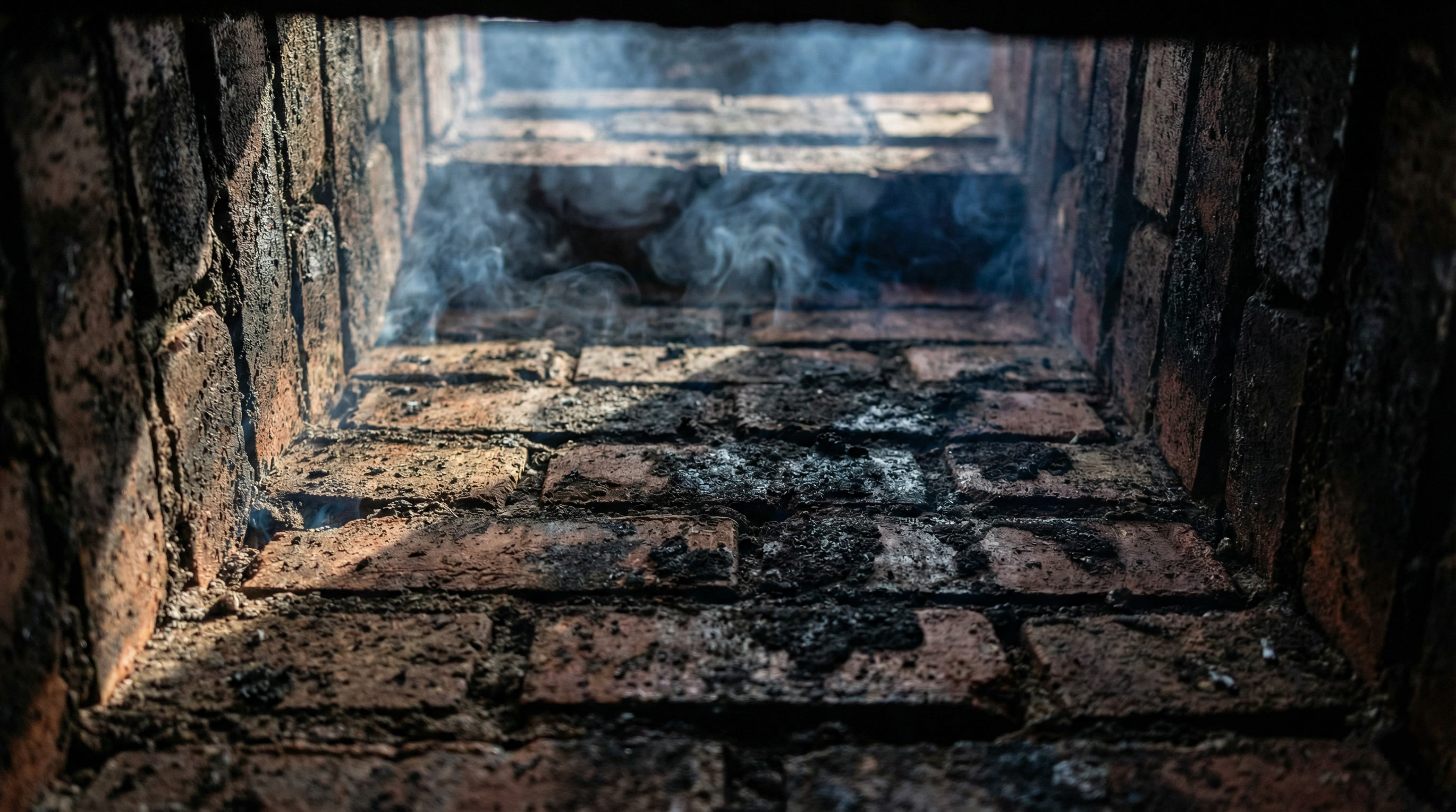 creosote buildup inside chimney flue causing potential chimney fire hazard