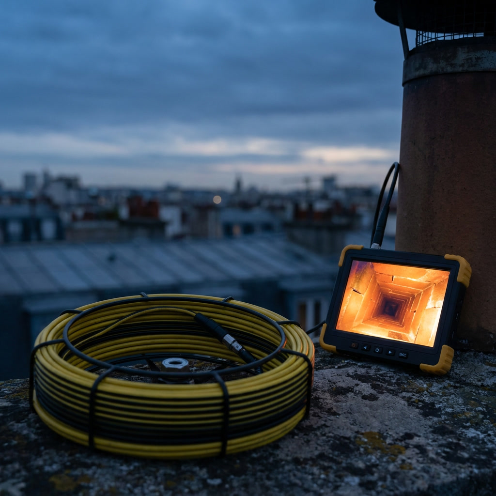 chimney inspection camera on a flexible reel used for Level 2 flue scanning