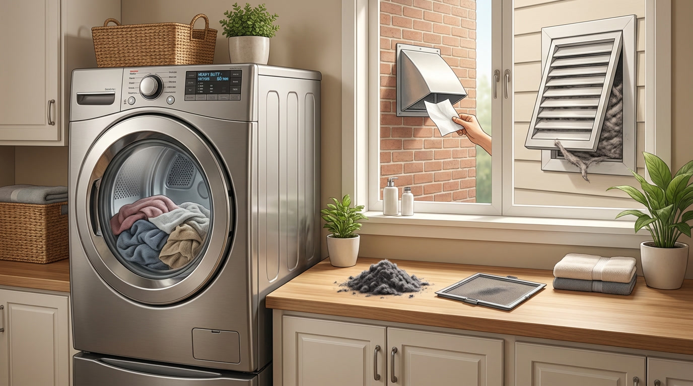 clean residential dryer vent system connected to a clothes dryer