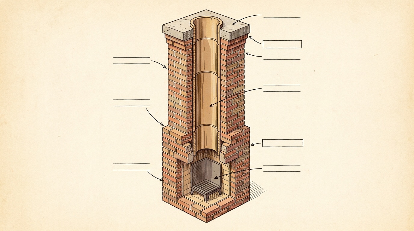 cutaway diagram of a clay tile chimney liner inside a masonry chimney