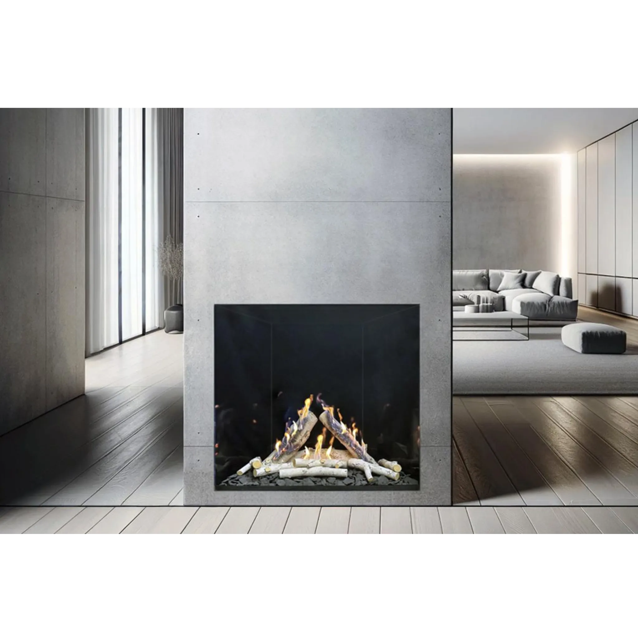 Flare frameless traditional gas fireplace, front view