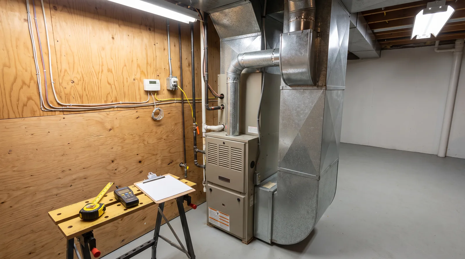 Furnace connected to supply ductwork and venting