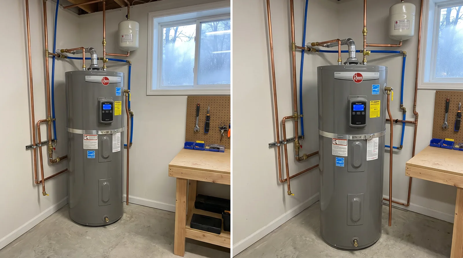 Two water heater options compared during equipment selection