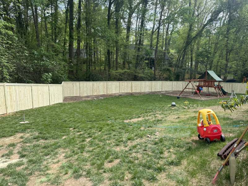 Wood privacy fence backyard, Raleigh NC