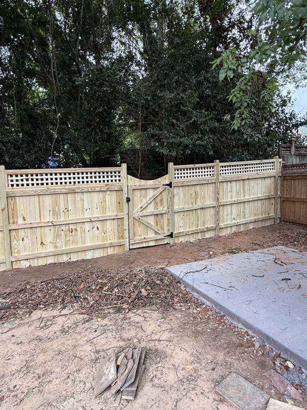 Wood fence with custom gate, Raleigh NC