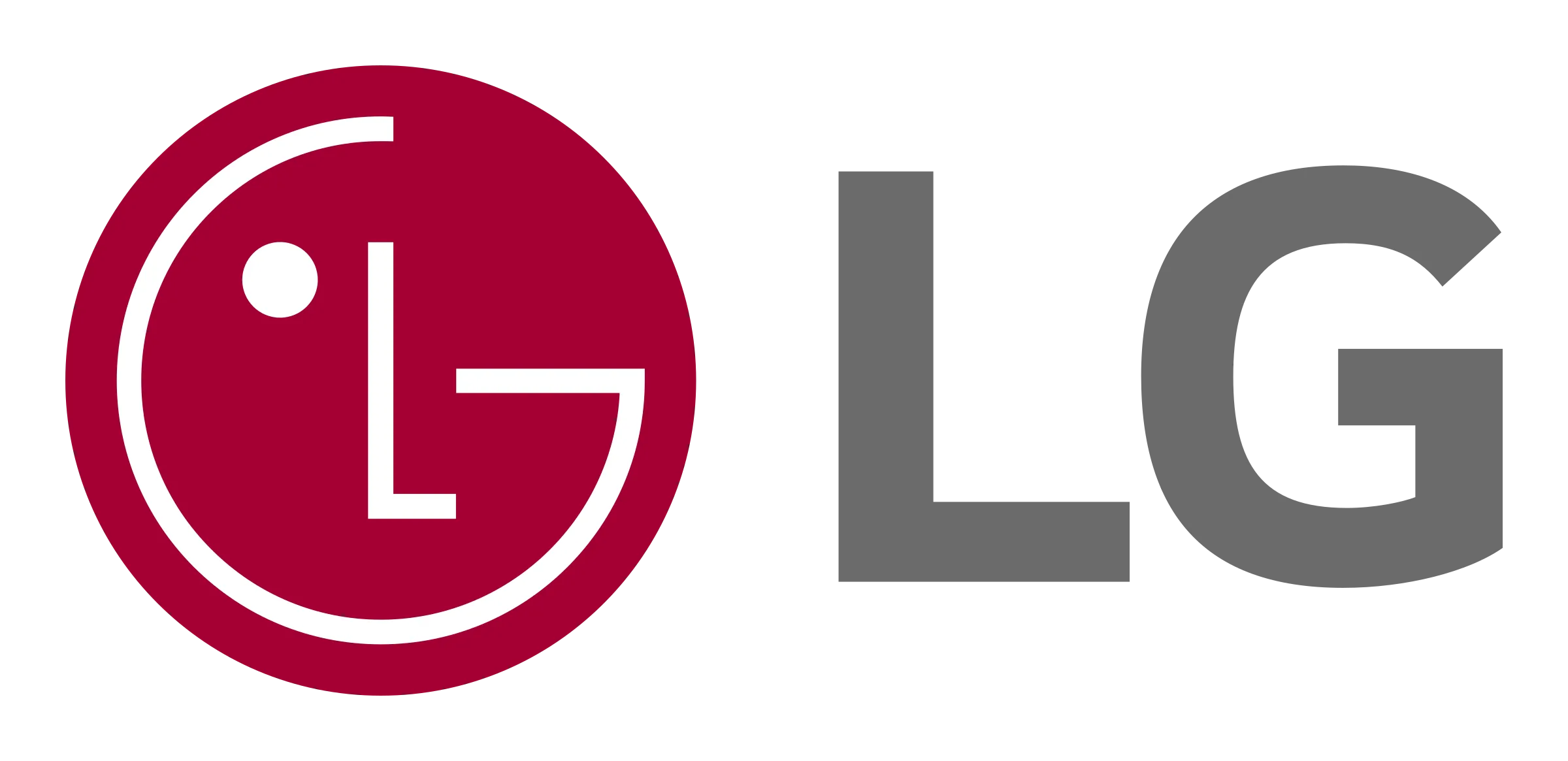 LG logo with stylized white letters 'L' and 'G' inside a red circle next to gray uppercase letters 'LG'.