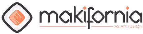 Logo de makifornia Asian Fusion avec un symbole graphique stylisé à gauche.