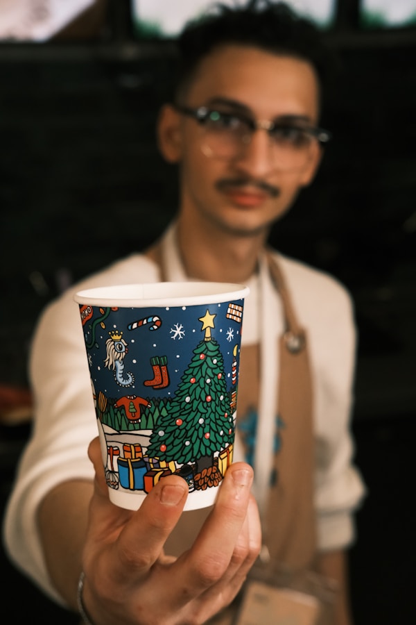 professional barista gives you a cup 
